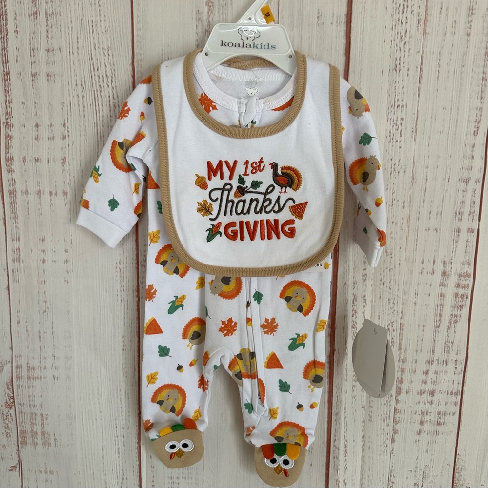 Koala Kids NEWBORN my first thanksgiving 2 piece set footie and bib